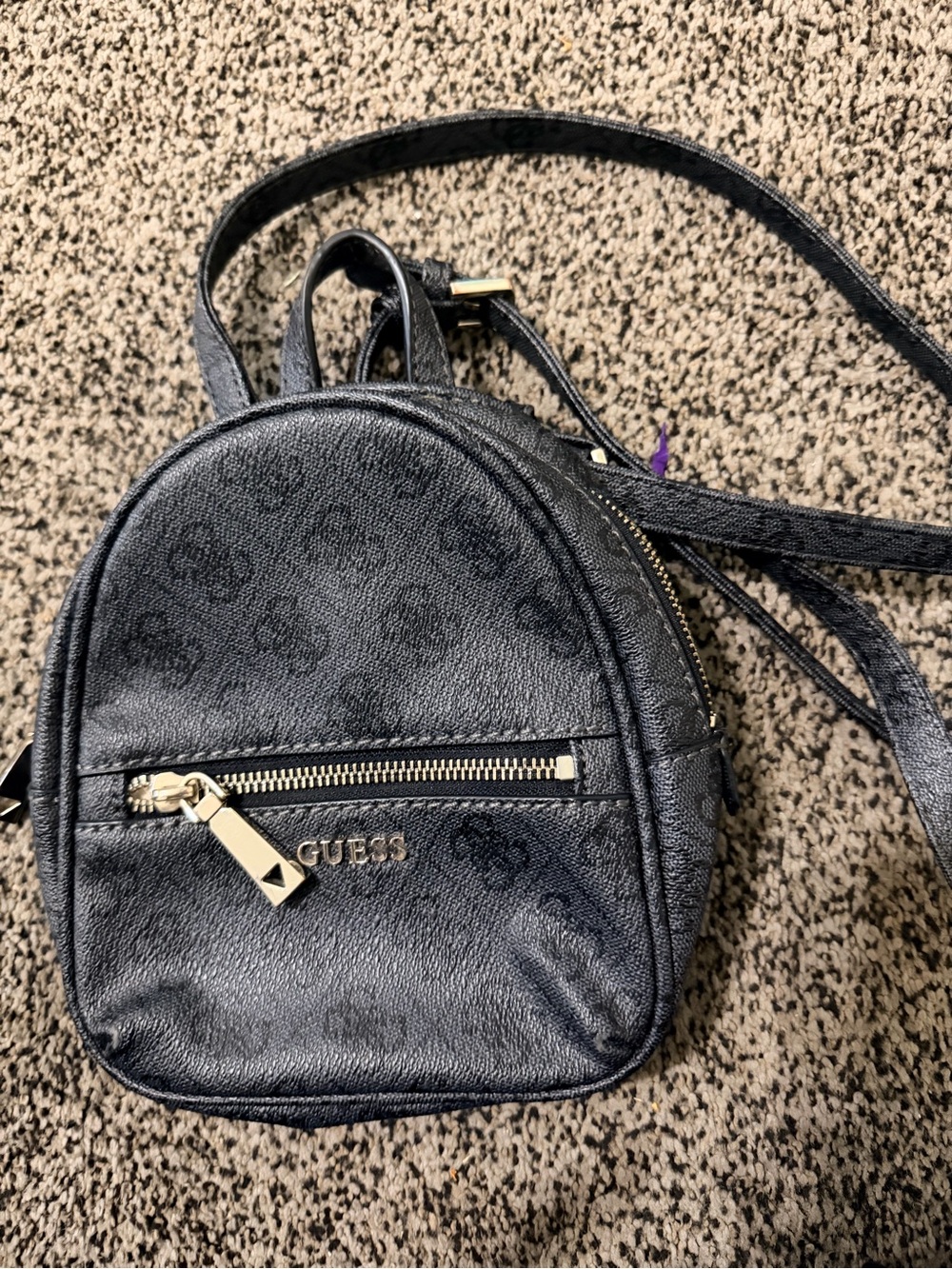 GUESS Black Mini Logo Backpack with Gold Hardware